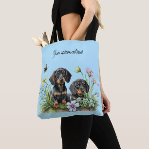BOLSA TOTE SACO DE DACHSHUND PRETO E TAN