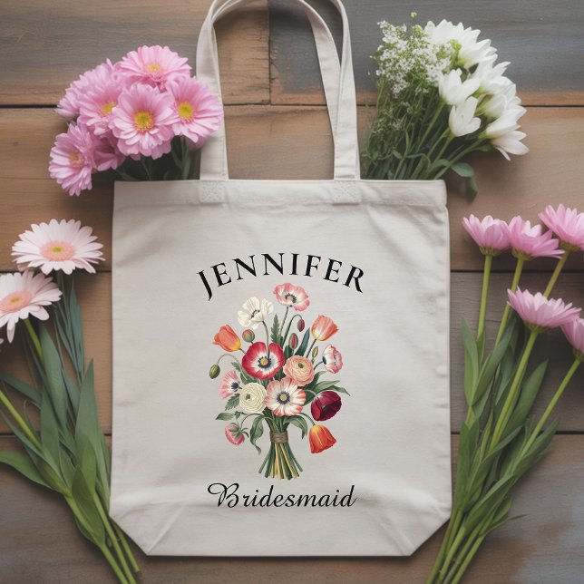Bolsa Tote Saco de Damas de Honra com Flores Silvestres Perso (Custom Floral Bridal Tote Bag — Bridesmaid Proposal Gift, Bachelorette Party Favor, Wedding Tote)
