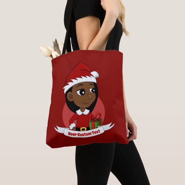 Bolsa Tote Saco de desenho animado da menina de Natal (Close Up)