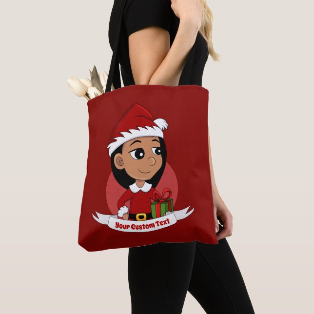 Bolsa Tote Saco de desenho animado da menina de Natal (Close Up)