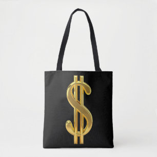 Bolsa Tote Saco de dinheiro preto e Dourado
