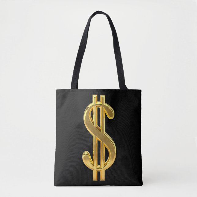Bolsa Tote Saco de dinheiro preto e Dourado (Frente)
