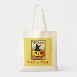 Bolsa Tote Saco de Doce com Gato Preto e Jack O Lantern