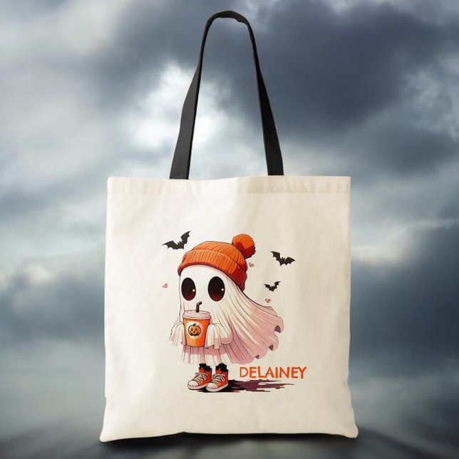 Bolsa Tote Saco de Doces de Halloween com Fantasma Bebendo Pe (Criador carregado)
