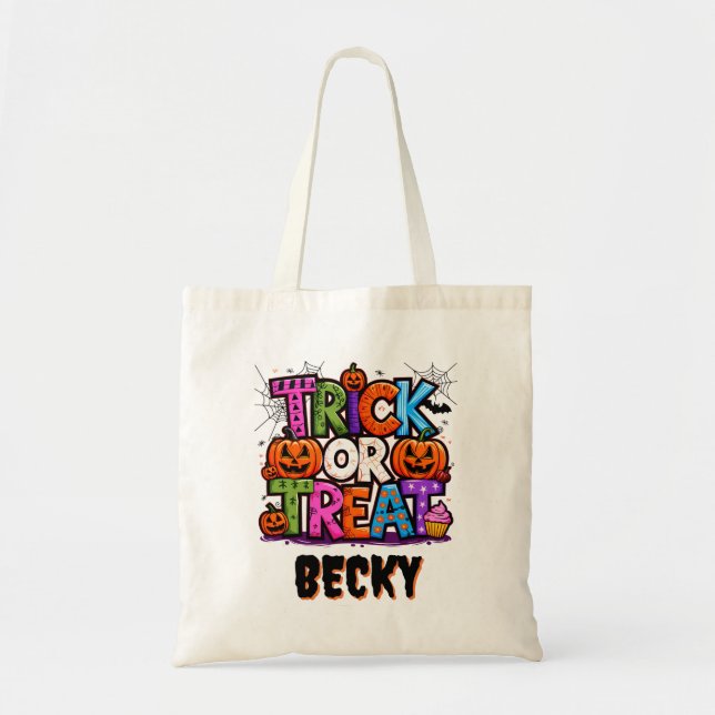 Bolsa Tote Saco de doces de Trick or Treat fofo (Frente)