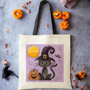 Bolsa Tote Saco de Doces Personalizado de Gato Preto para Hal