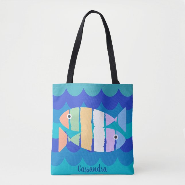 Bolsa Tote Saco de ferramenta de design abstrato de peixe dup (Frente)