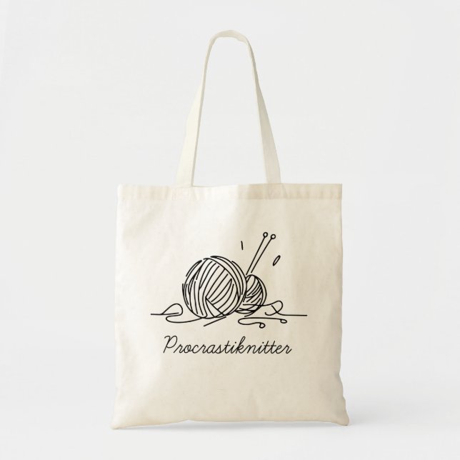 Bolsa Tote Saco de ferramentas "Procrastiknitter" | Cortar Hu (Frente)