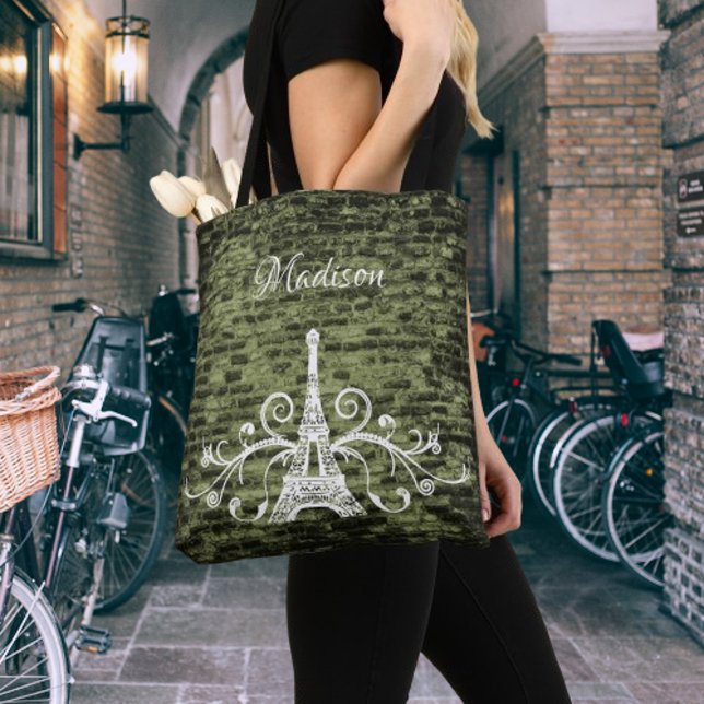 Bolsa Tote Saco de ferramentas verde Eiffel Tower Grunge (Green Eiffel Tower Grunge Tote Bag)