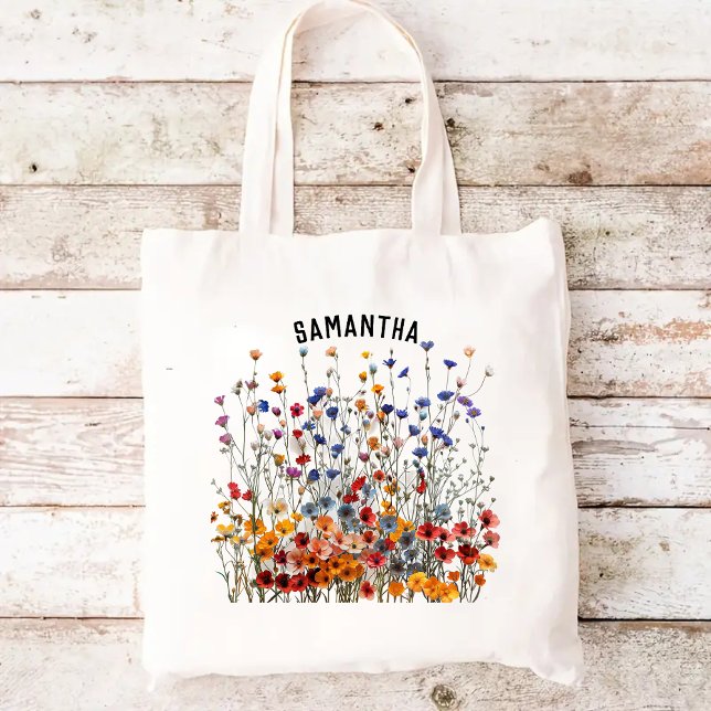 Bolsa Tote Saco de Flores Silvestres Personalizadas, Presente (Gift for mom, Tote bag for mom, mom gift, mothers day gift, grandma gift, mom birthday gift)