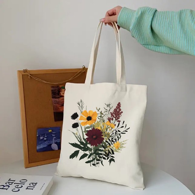Bolsa Tote Saco de Flores Silvestres, Presente Floral de Aniv (wildflower Gift for mom, girl, women, Mothers day gift, Graduation gift, birthday gift for her)
