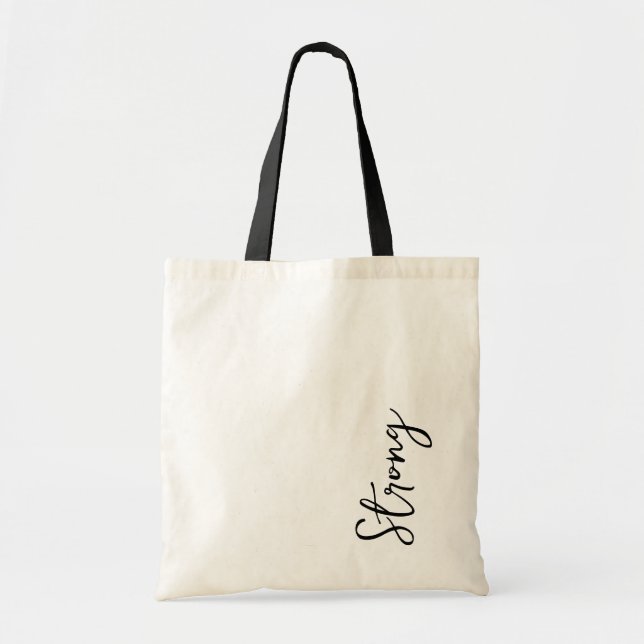 Bolsa Tote Saco de Ginásio de Força Tote Forte Script Preto e (Frente)