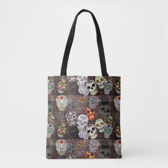 Bolsa Tote Saco de Halloween do Sugar Skulls (Frente)