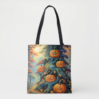 Bolsa Tote Saco de Halloween Floresta de Abóbora Assombrada C