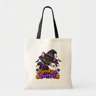 Bolsa Tote Saco de Halloween Fofo e Assustador de Gato Preto