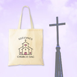 Bolsa Tote Saco de Igreja Rosa Personalizado, Cruz do Coração