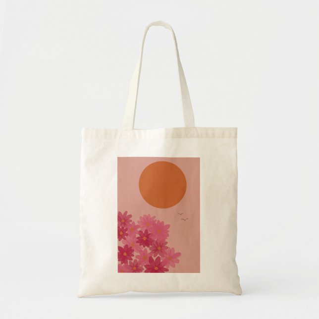 Bolsa Tote saco de impressão para sol e flores rosadas (Frente)