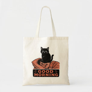 Bolsa Tote Saco de Linocut Gato Preto Sarcástico Meme de Bom 