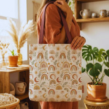 Saco de lona Boho Rainbow e Botânico Terroso