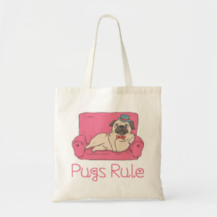 Bolsa Tote Saco de Lona de Cachorro Cartoon Pug Engraçado
