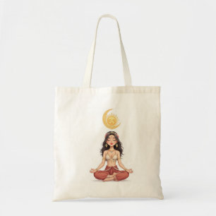 Bolsa Tote Saco de Lona Mulher Meditando Boho Celestial
