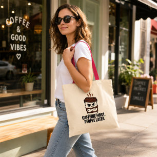 Bolsa Tote Saco de lona para introvertidos Cafeína Primeiro a