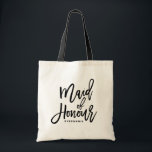 Bolsa Tote Saco de Madrinha de casamento com letra de mão pre<br><div class="desc">Saco de tota moderno e clássico,  com um script de inscrição de MADRINHA DE CASAMENTO preto. Personalize adicionando o nome do receptor ou a hashtag do casamento. Perfeito como presente para sua festa de casamento ou festa noiva.</div>