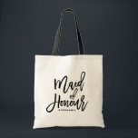Bolsa Tote Saco de Madrinha de casamento com letra de mão pre<br><div class="desc">Saco de tota moderno e clássico,  com um script de inscrição de MADRINHA DE CASAMENTO preto. Personalize adicionando o nome do receptor ou a hashtag do casamento. Perfeito como presente para sua festa de casamento ou festa noiva.</div>
