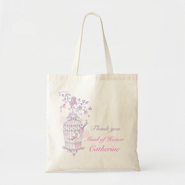 Bolsa Tote Saco de madrinha de casamento de pássaro rosa pint (Frente)
