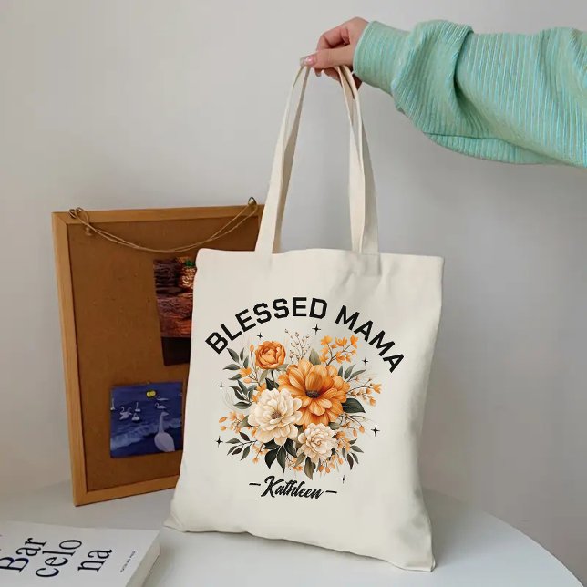 Bolsa Tote Saco de Mama Abençoada Floral Personalizada, Prese (floral mom tote bag, mother’s day tote, custom tote for mom, gift for mom, mama gift, mom birthday)