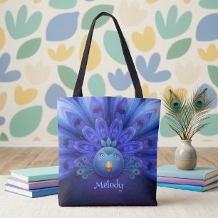 Bolsa Tote Saco de Mandala de Pavão Elétrico Roxo e Azul