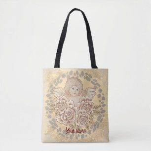 Bolsa Tote Saco de mão Anjo Querubim Rosas Antigas