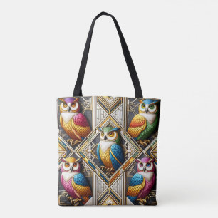 Bolsa Tote Saco de Mão Art Deco Rainbow Owls