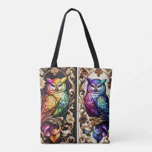 Bolsa Tote Saco de mão Art Deco Rainbow Owls
