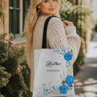 Bolsa Tote Saco de mão azul e branco para damas de honra