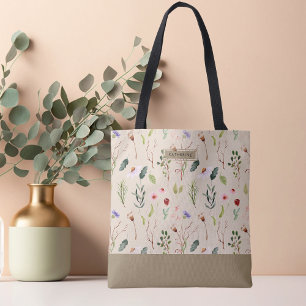 Bolsa Tote Saco de mão bege de elegância boêmia de flor silve