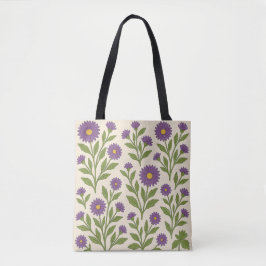Bolsa Tote Saco de mão Bege e Roxo com Flores