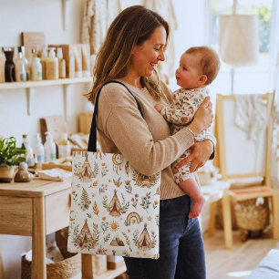 Bolsa Tote Saco de Mão Boho Tipi Nome Personalizado para Bebê