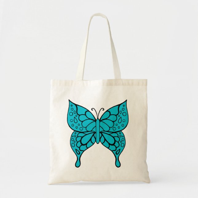 Bolsa Tote Saco de mão Borboleta Turquesa (Frente)