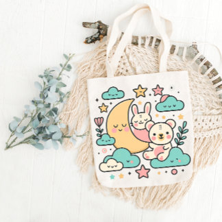 Bolsa Tote Saco de mão coelho e urso da lua sonhadora