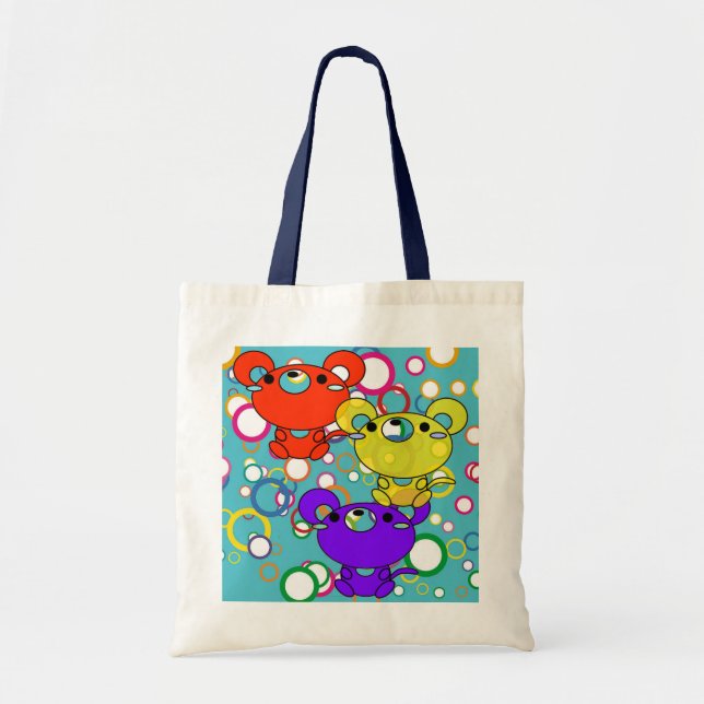 Bolsa Tote Saco de mão Colorido Kitty em Círculos (Frente)