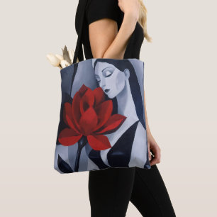 Bolsa Tote Saco de mão com arte moderna de mulher com rosa ve