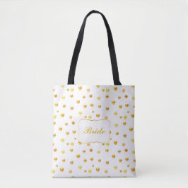 Bolsa Tote Saco de mão com bolinhas douradas para noiva