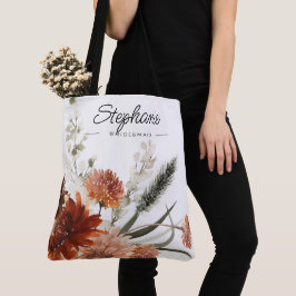 Bolsa Tote Saco de mão com buquê floral rústico para madrinha