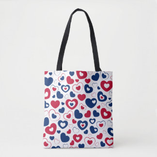 Bolsa Tote Saco de mão com Corações Vermelhos e Azuis