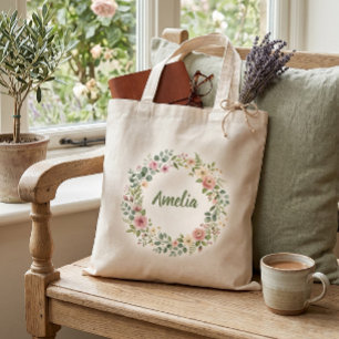 Bolsa Tote Saco de Mão com Coroa de Flores Personalizada No