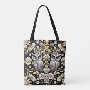 Bolsa Tote Saco de mão com corujas em arco-íris Art Deco