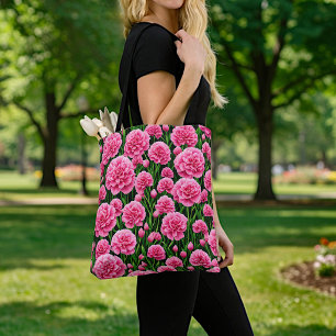 Bolsa Tote Saco de mão com cravos rosa