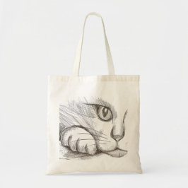 Bolsa Tote Saco de mão com desenho de gato a lápis