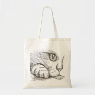 Bolsa Tote Saco de mão com desenho de gato a lápis